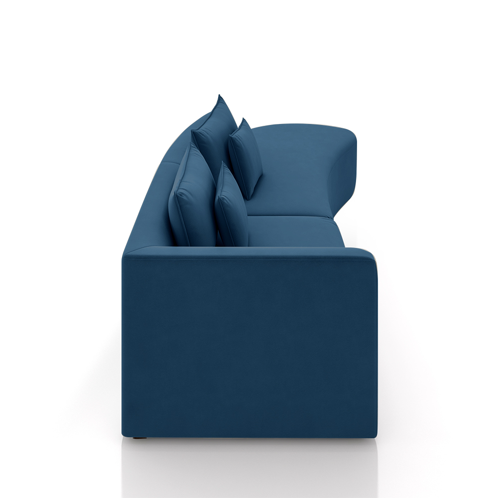 Sofá Curvo Decorativo Kimiko 297Cm 2 Lugares Sala de Estar com Chaise Veludo Azul Petróleo G52 - Gran Belo