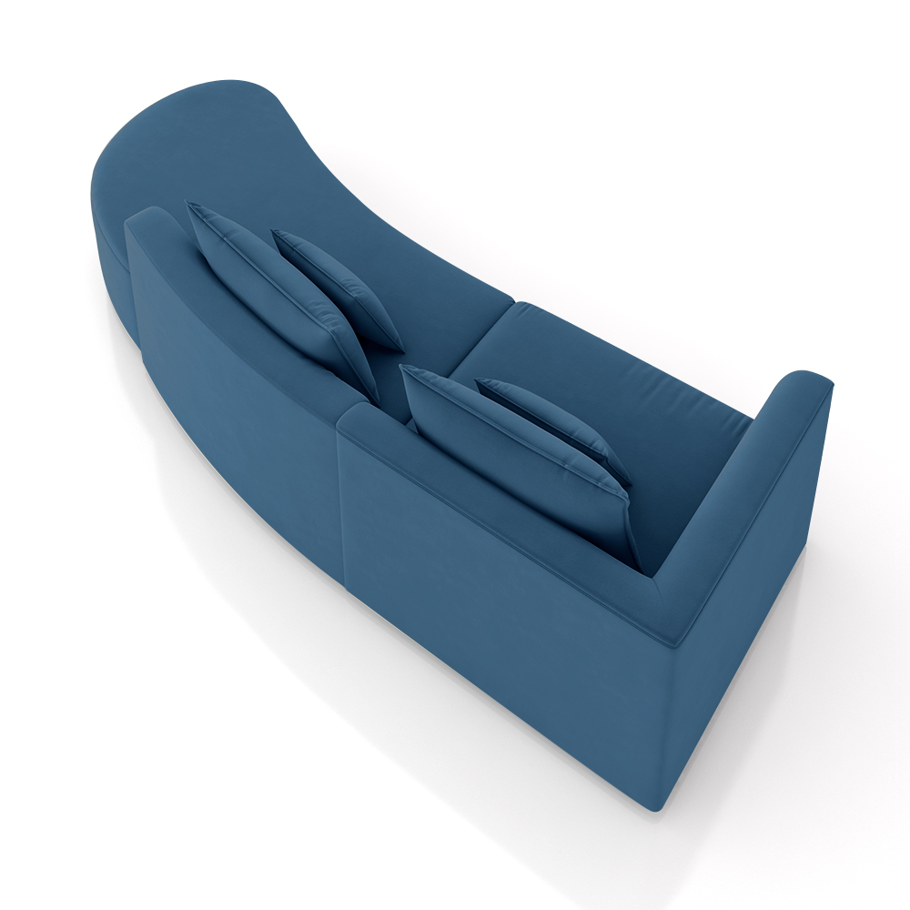 Sofá Curvo Decorativo Kimiko 297Cm 2 Lugares Sala de Estar com Chaise Veludo Azul Petróleo G52 - Gran Belo