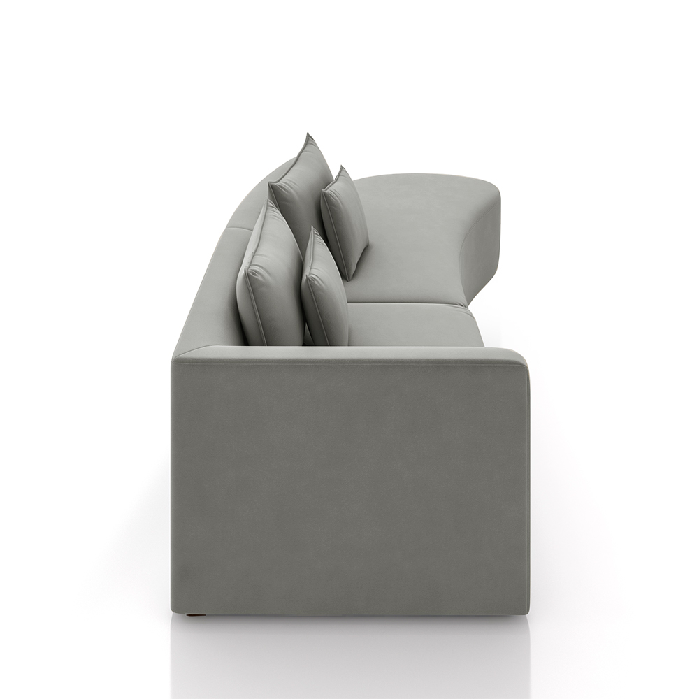 Sofá Curvo Decorativo Kimiko 297Cm 2 Lugares Sala de Estar com Chaise Veludo Cinza G52 - Gran Belo