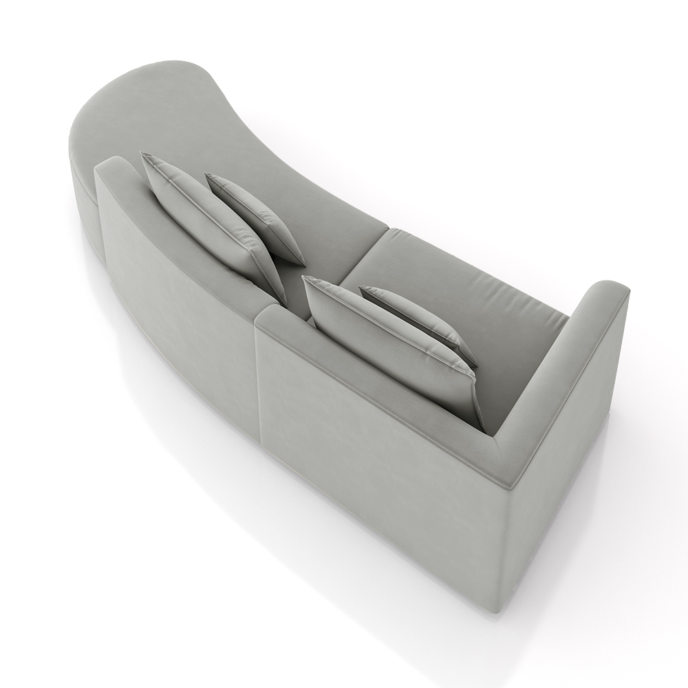 Sofá Curvo Decorativo Kimiko 297Cm 2 Lugares Sala de Estar com Chaise Veludo Cinza G52 - Gran Belo