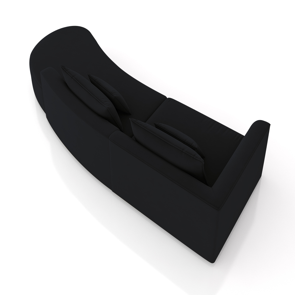 Sofá Curvo Decorativo Kimiko 307Cm 3 Lugares Sala de Estar com Chaise Veludo Preto G52 - Gran Belo