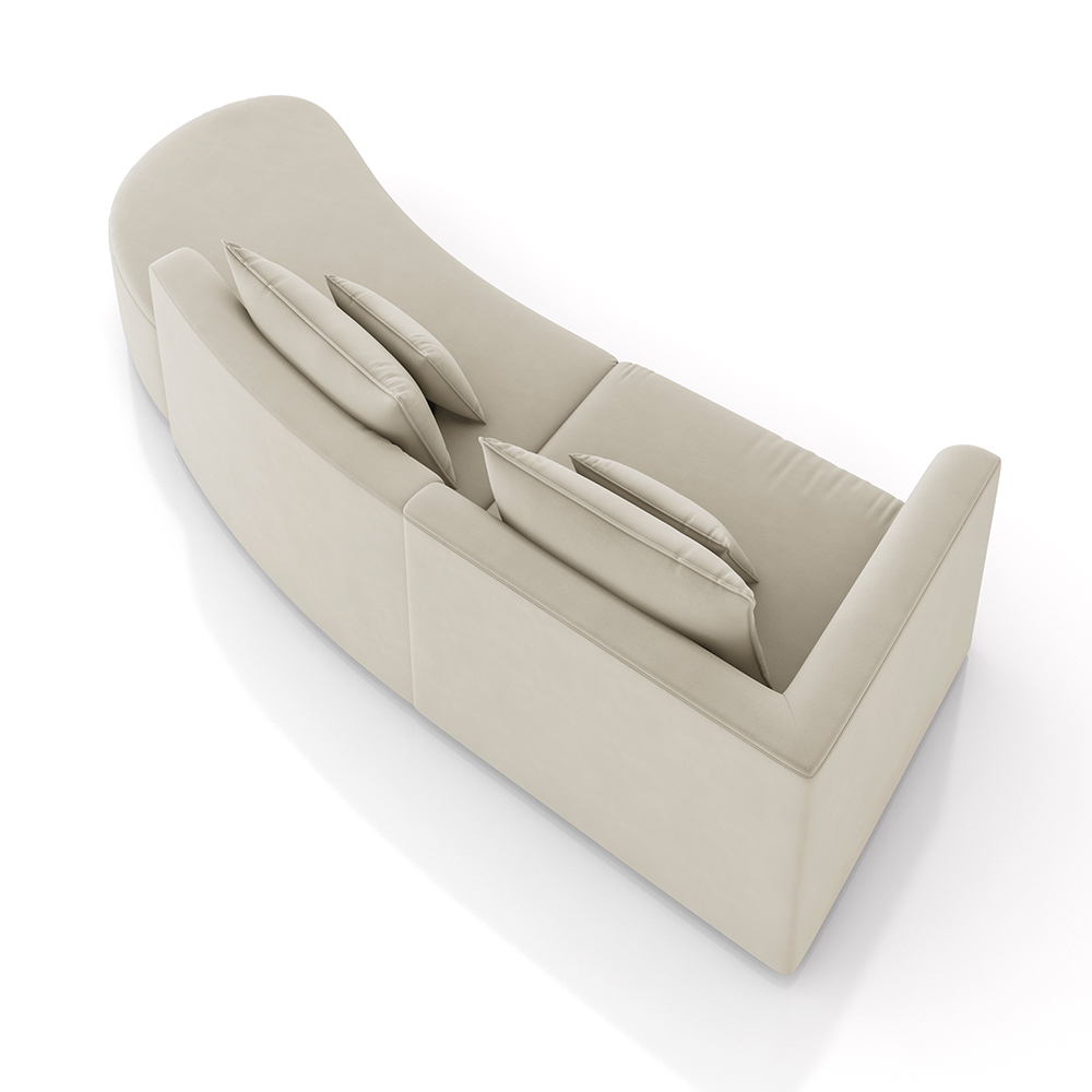 Sofá Curvo Decorativo Kimiko 327Cm 4 Lugares Sala de Estar com Chaise Veludo Bege G52 - Gran Belo