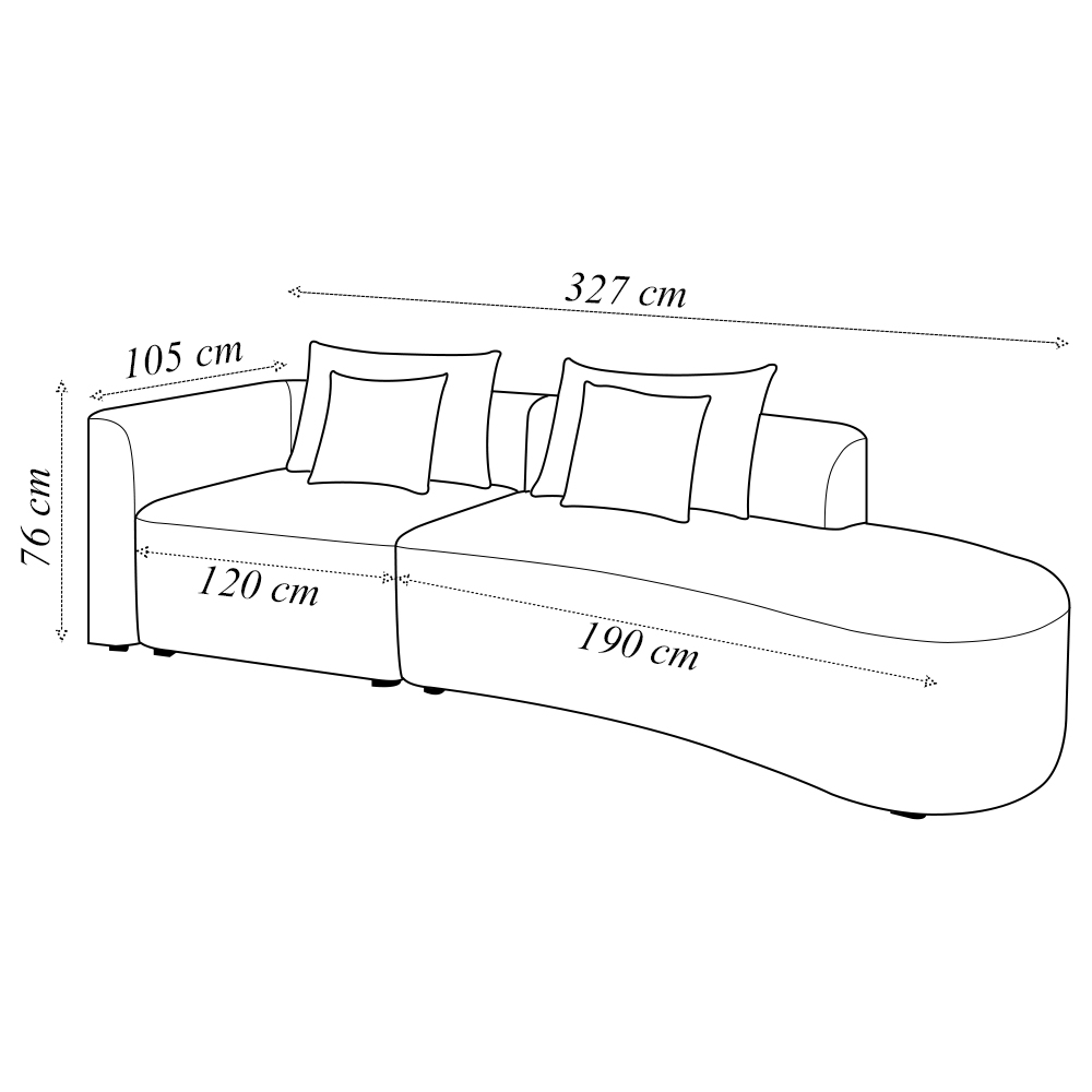 Sofá Curvo Decorativo Kimiko 327Cm 4 Lugares Sala de Estar com Chaise Veludo Marrom G52 - Gran Belo