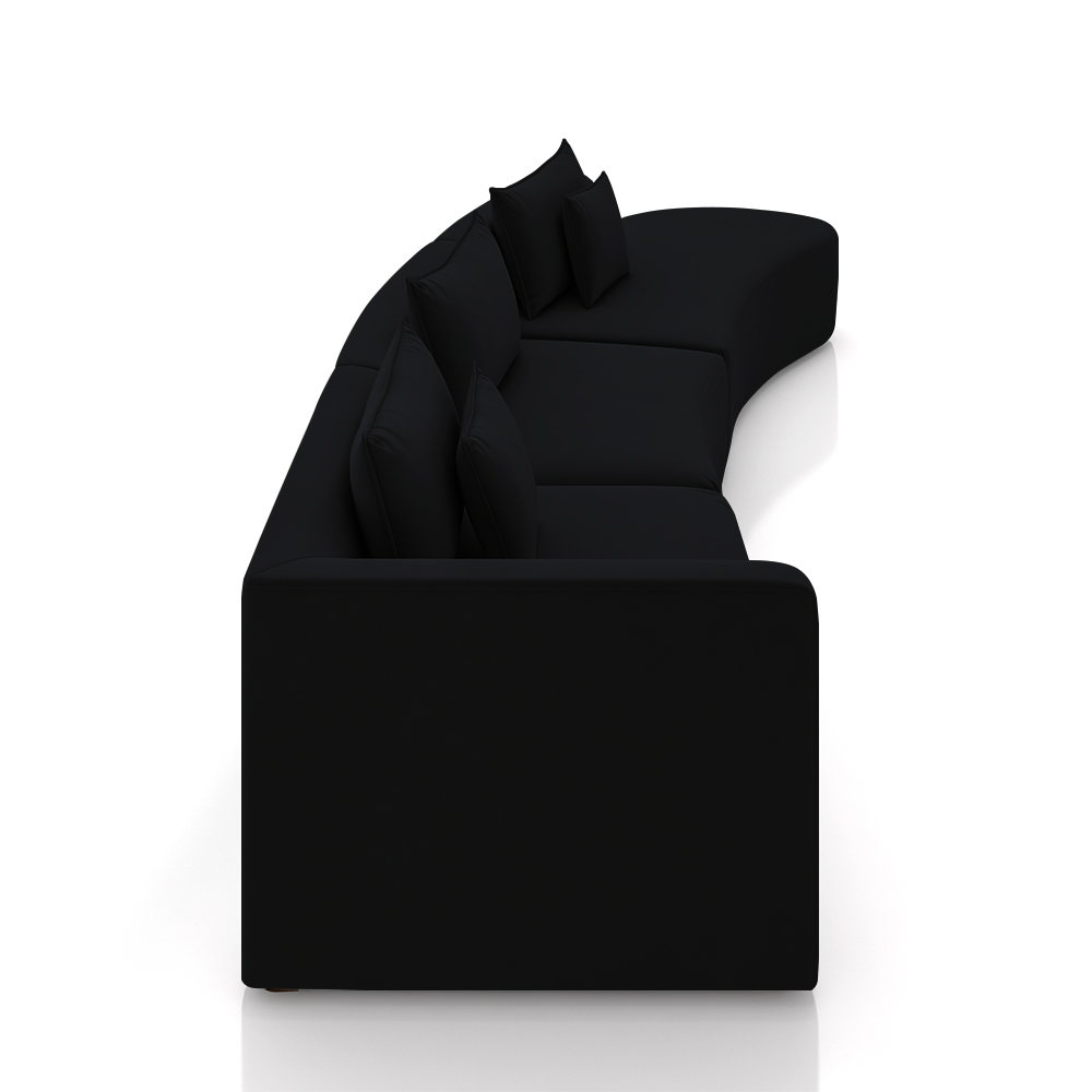 Sofá Curvo Decorativo Kimiko 427Cm 5 Lugares Sala de Estar com Chaise Veludo Preto G52 - Gran Belo