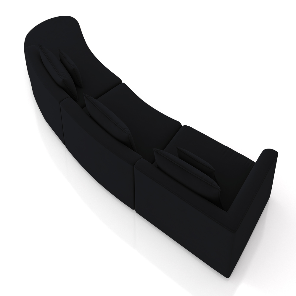 Sofá Curvo Decorativo Kimiko 427Cm 5 Lugares Sala de Estar com Chaise Veludo Preto G52 - Gran Belo