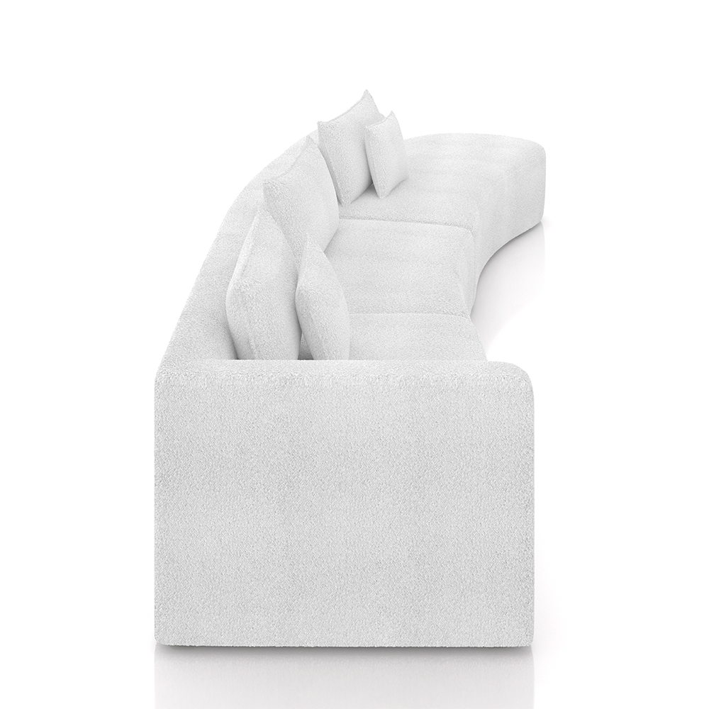 Sofá Curvo Decorativo Kimiko 437Cm 5 Lugares Sala de Estar com Chaise Bouclê Branco G52 - Gran Belo