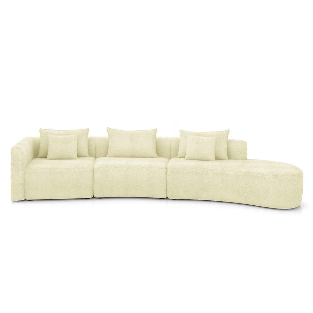 Sofá Curvo Decorativo Kimiko 437Cm 5 Lugares Sala de Estar com Chaise Bouclê Off White G52 - Gran Belo