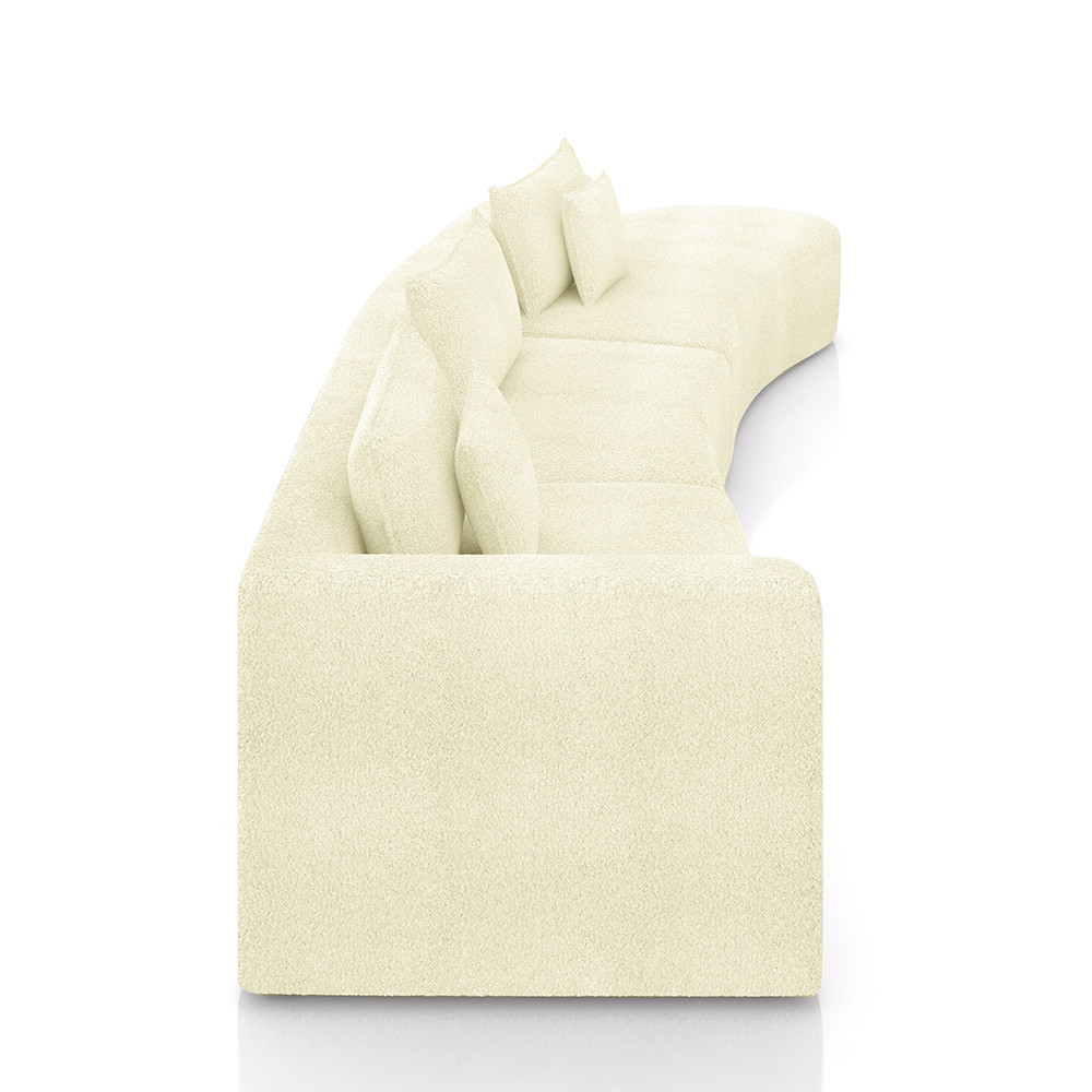 Sofá Curvo Decorativo Kimiko 437Cm 5 Lugares Sala de Estar com Chaise Bouclê Off White G52 - Gran Belo