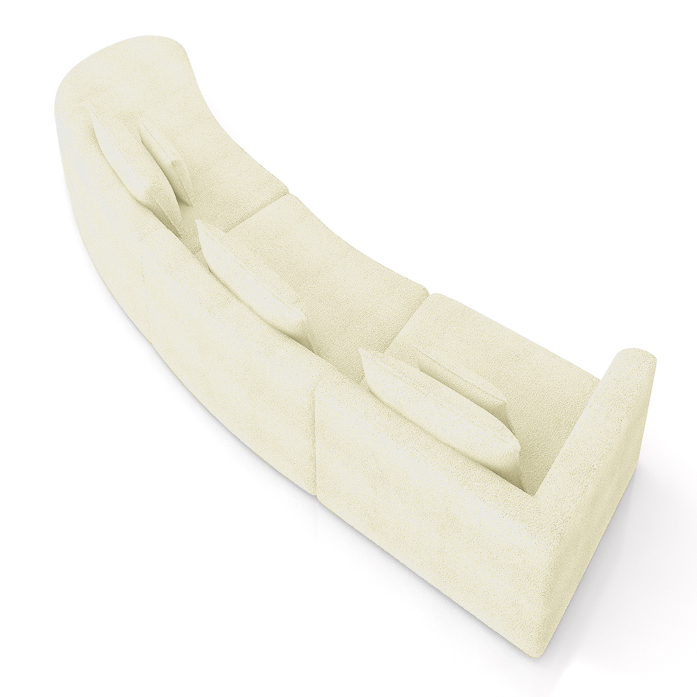 Sofá Curvo Decorativo Kimiko 437Cm 5 Lugares Sala de Estar com Chaise Bouclê Off White G52 - Gran Belo