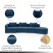 Sofá Curvo Decorativo Kimiko 437Cm 5 Lugares Sala de Estar com Chaise Veludo Azul Petróleo G52 - Gran Belo