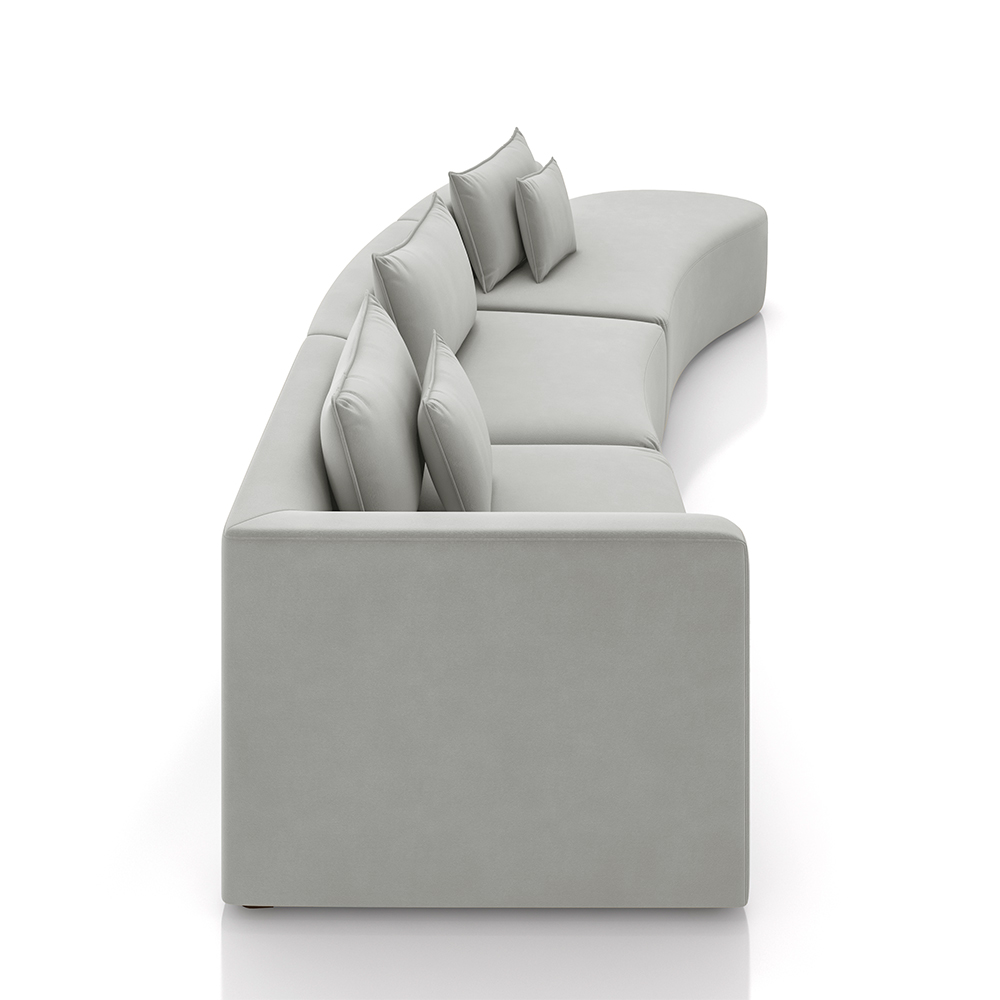 Sofá Curvo Decorativo Kimiko 437Cm 5 Lugares Sala de Estar com Chaise Veludo Cinza G52 - Gran Belo