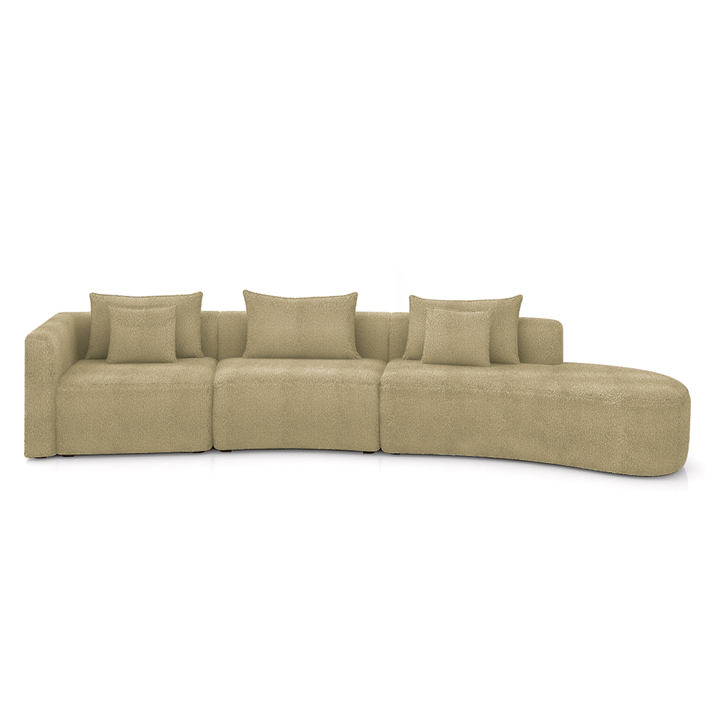 Sofá Curvo Decorativo Kimiko 447Cm 5 Lugares Sala de Estar com Chaise Bouclê Bege G52 - Gran Belo