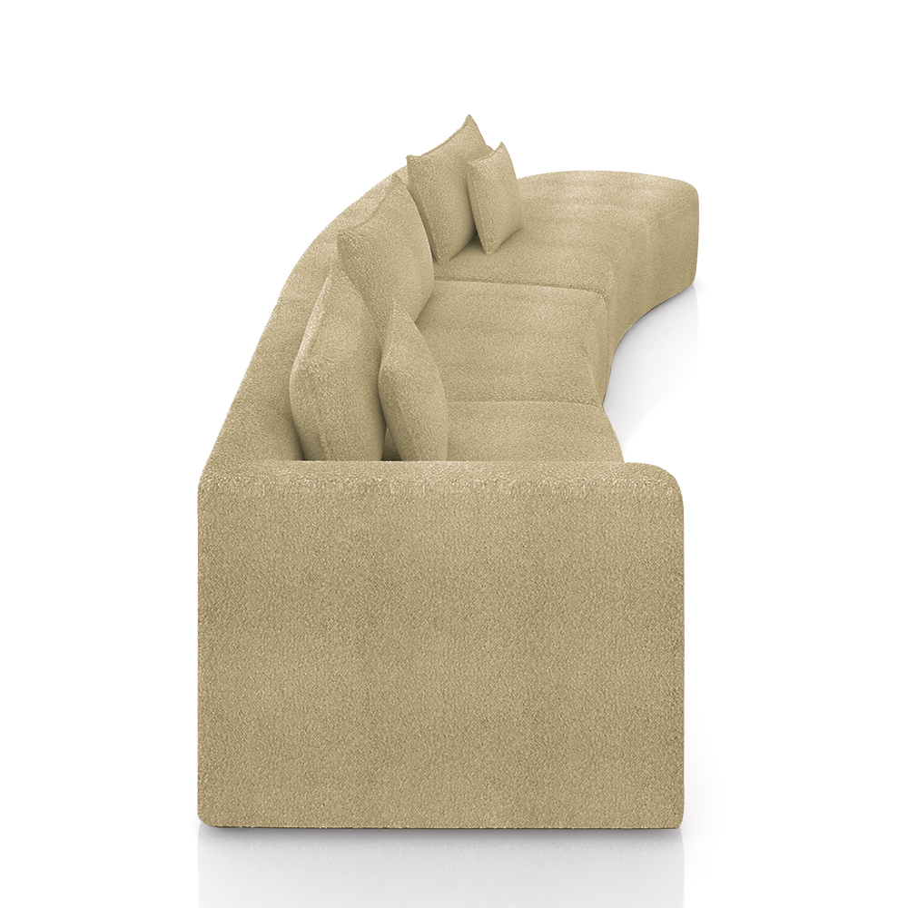 Sofá Curvo Decorativo Kimiko 447Cm 5 Lugares Sala de Estar com Chaise Bouclê Bege G52 - Gran Belo