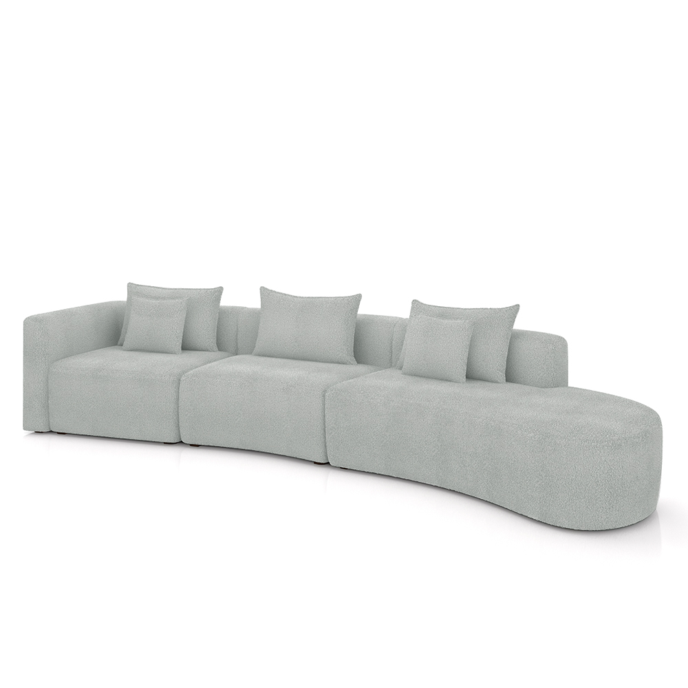 Sofá Curvo Decorativo Kimiko 447Cm 5 Lugares Sala de Estar com Chaise Bouclê Cinza G52 - Gran Belo