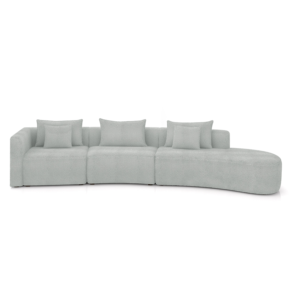 Sofá Curvo Decorativo Kimiko 447Cm 5 Lugares Sala de Estar com Chaise Bouclê Cinza G52 - Gran Belo