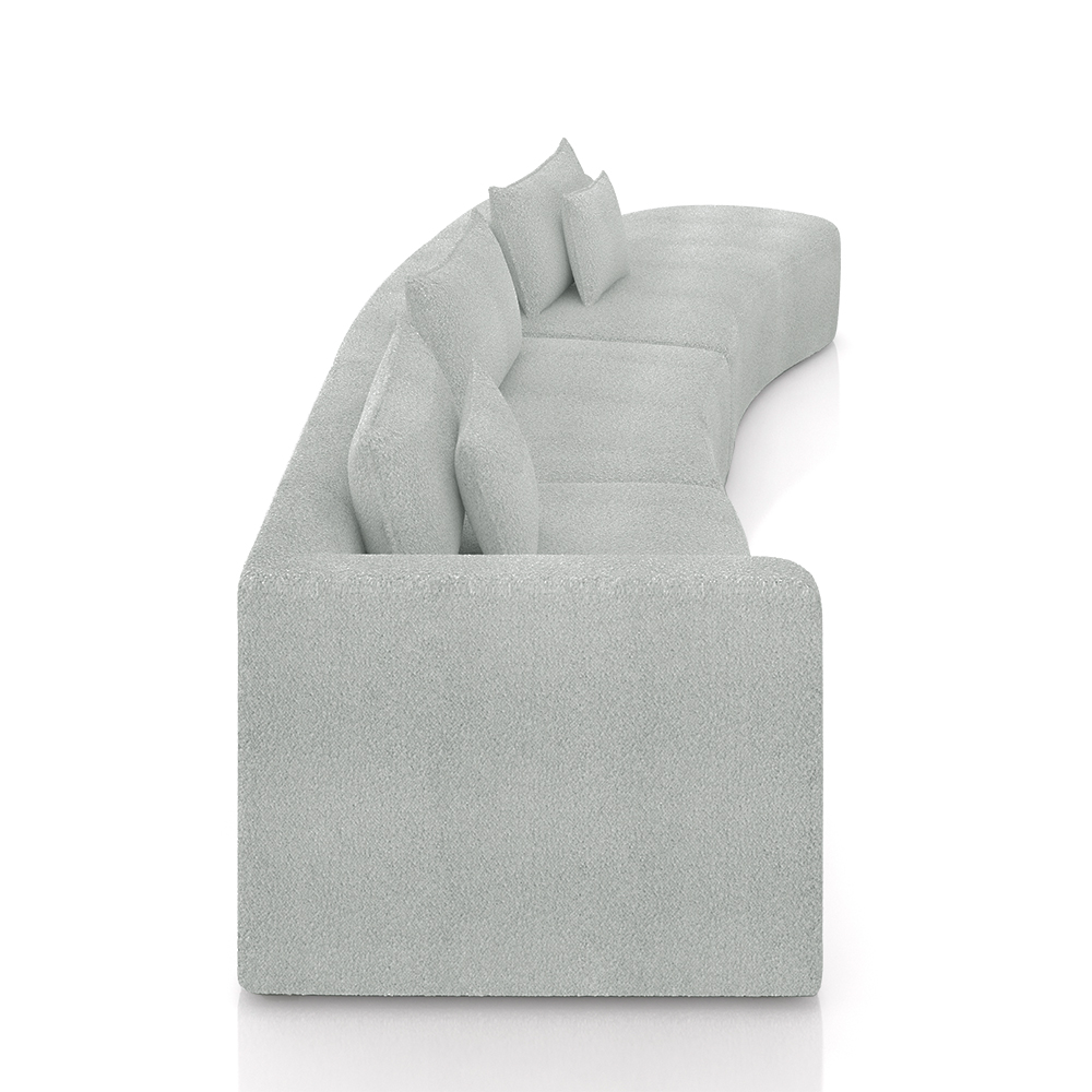 Sofá Curvo Decorativo Kimiko 447Cm 5 Lugares Sala de Estar com Chaise Bouclê Cinza G52 - Gran Belo