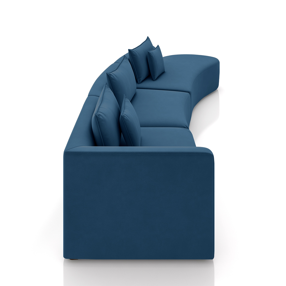 Sofá Curvo Decorativo Kimiko 447Cm 5 Lugares Sala de Estar com Chaise Veludo Azul Petróleo G52 - Gran Belo