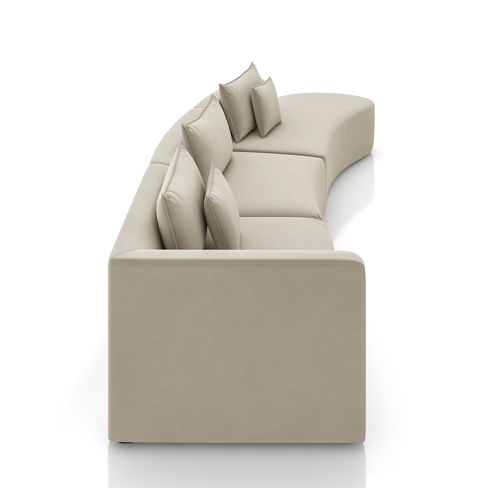 Sofá Curvo Decorativo Kimiko 447Cm 5 Lugares Sala de Estar com Chaise Veludo Bege G52 - Gran Belo