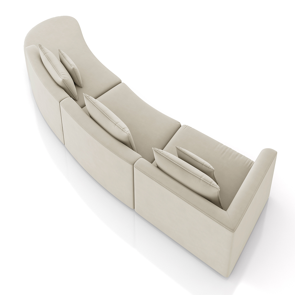 Sofá Curvo Decorativo Kimiko 447Cm 5 Lugares Sala de Estar com Chaise Veludo Bege G52 - Gran Belo