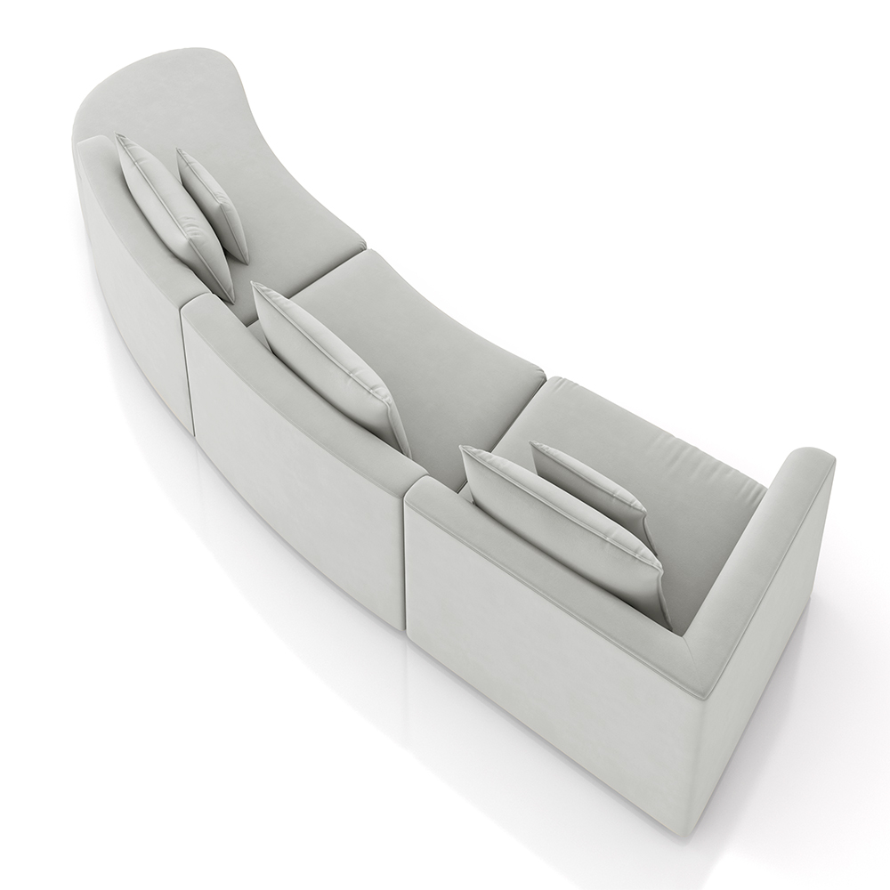 Sofá Curvo Decorativo Kimiko 447Cm 5 Lugares Sala de Estar com Chaise Veludo Cinza G52 - Gran Belo