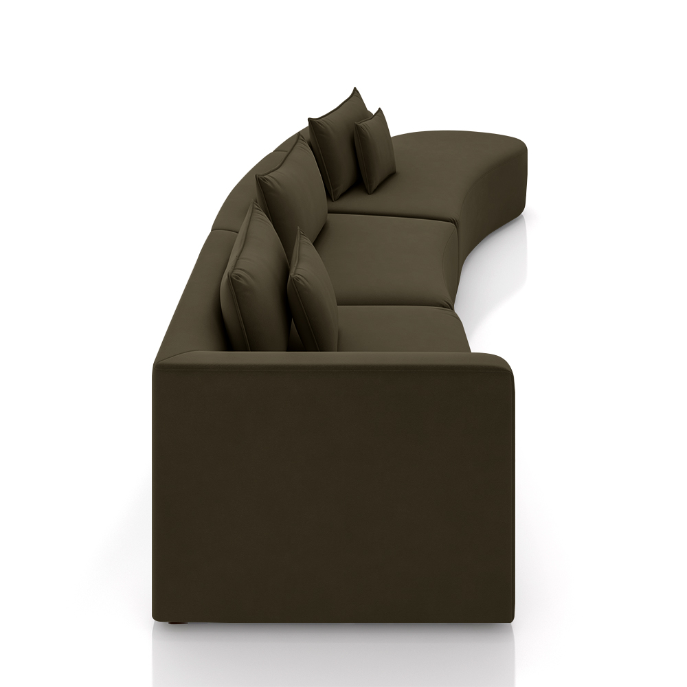 Sofá Curvo Decorativo Kimiko 447Cm 5 Lugares Sala de Estar com Chaise Veludo Marrom G52 - Gran Belo