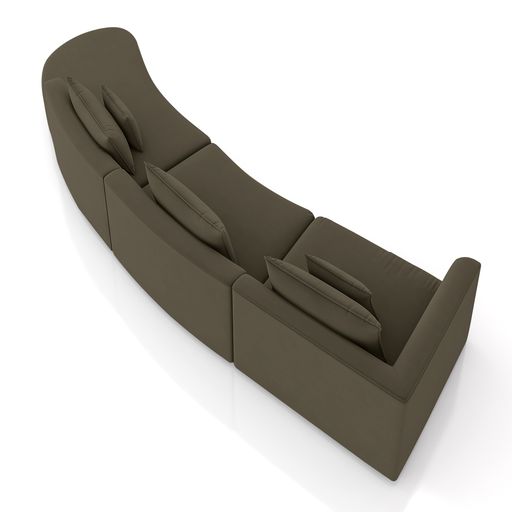 Sofá Curvo Decorativo Kimiko 447Cm 5 Lugares Sala de Estar com Chaise Veludo Marrom G52 - Gran Belo