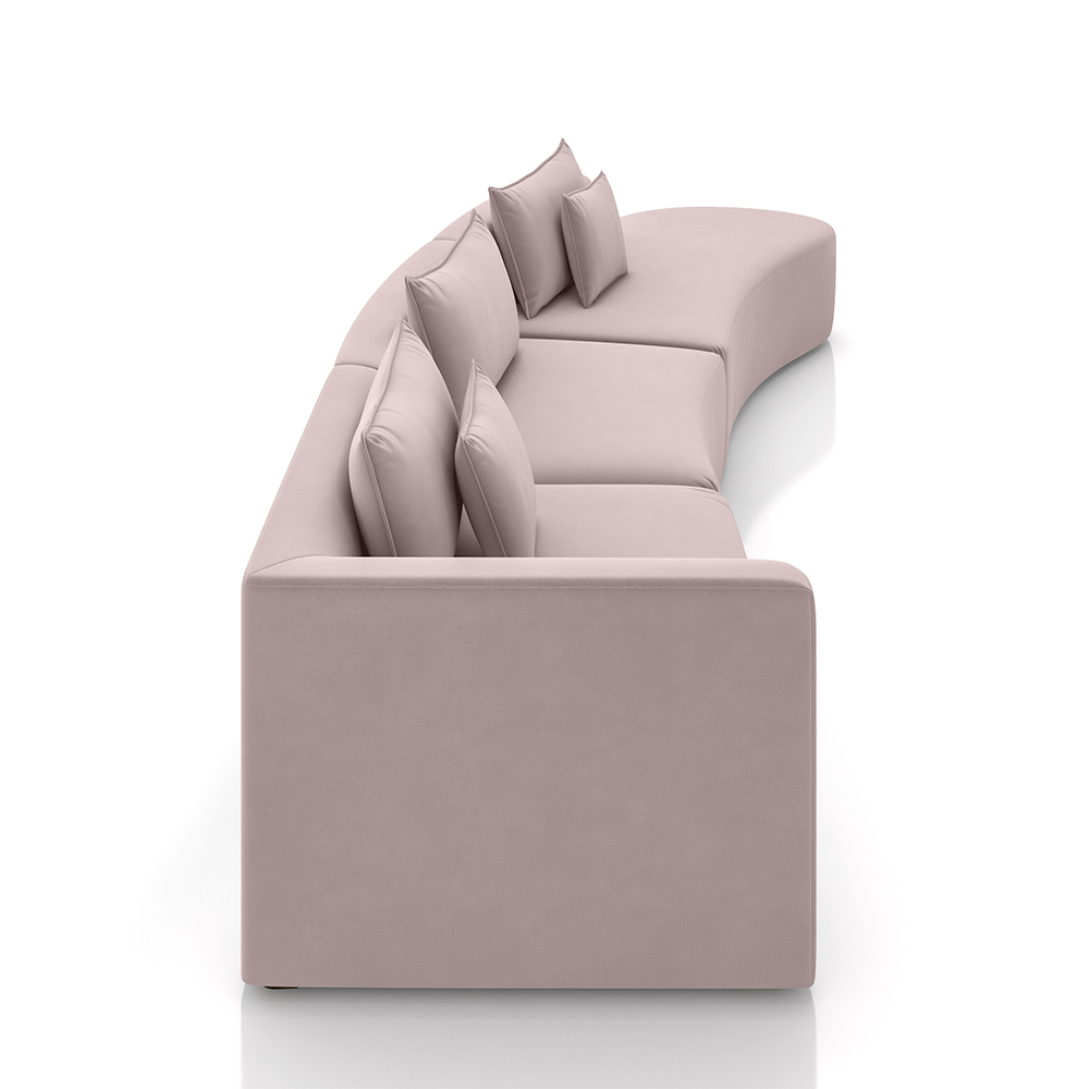 Sofá Curvo Decorativo Kimiko 447Cm 5 Lugares Sala de Estar com Chaise Veludo Rosê G52 - Gran Belo