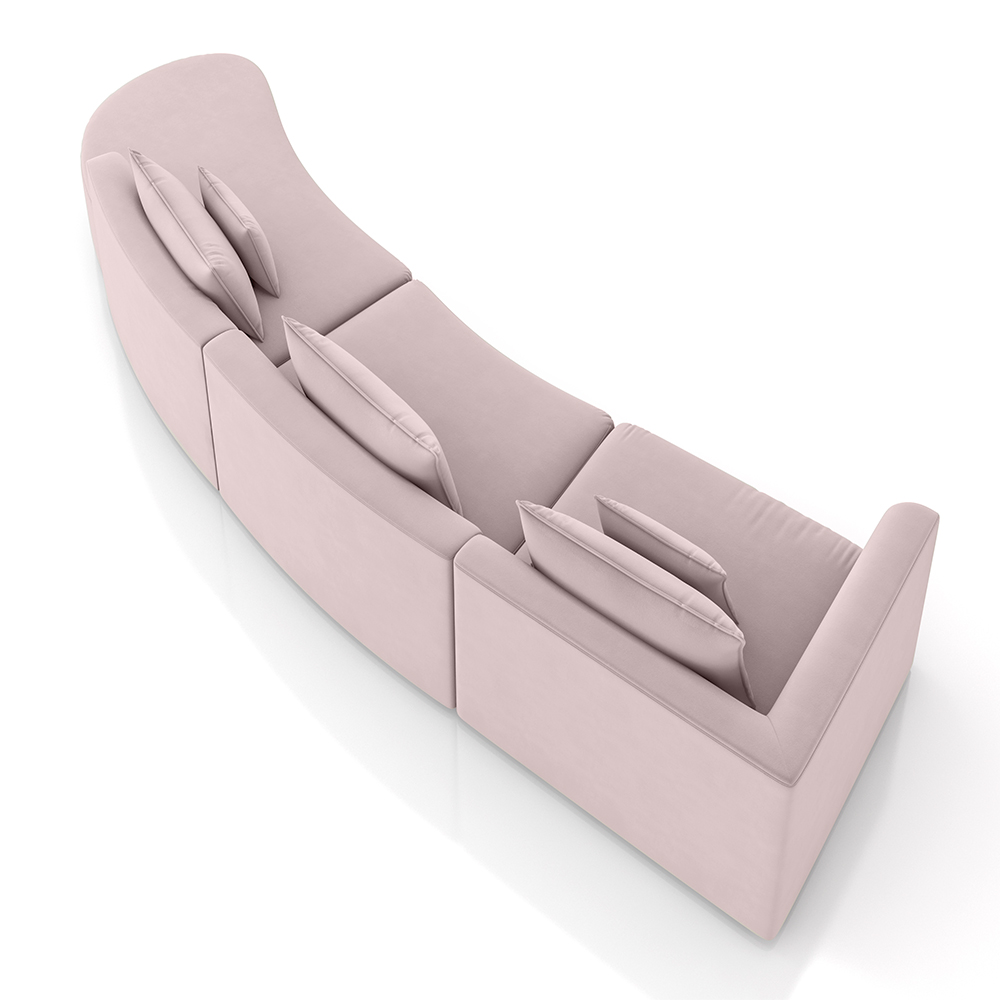 Sofá Curvo Decorativo Kimiko 447Cm 5 Lugares Sala de Estar com Chaise Veludo Rosê G52 - Gran Belo