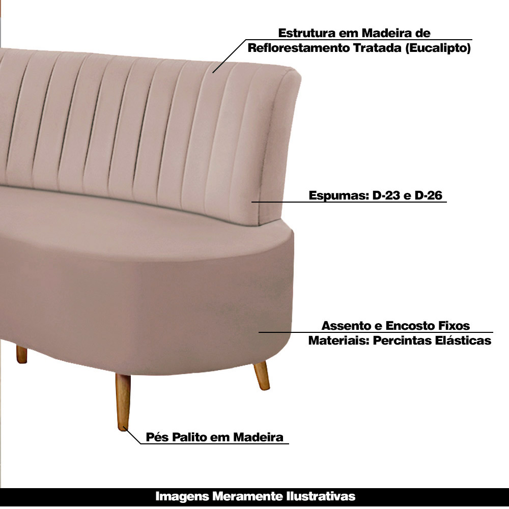 Sofá Decorativo 1,35M 2 Lugares Katara Veludo Rosê G33 - Gran Belo