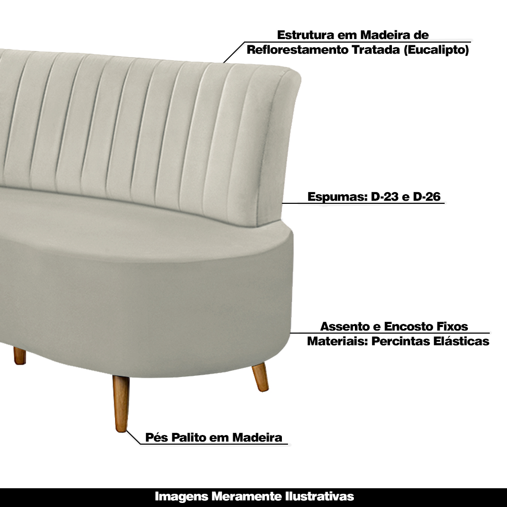 Sofá Decorativo 1,60M 2 Lugares Katara Veludo Bege Claro G33 - Gran Belo