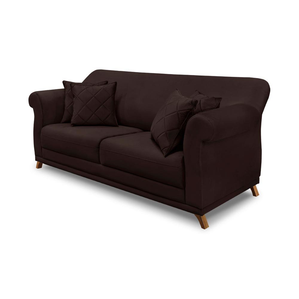 Sofá Decorativo 160cm 2 Lugares com 4 Almofadas Armstrong Suede Café G63 - Gran Belo