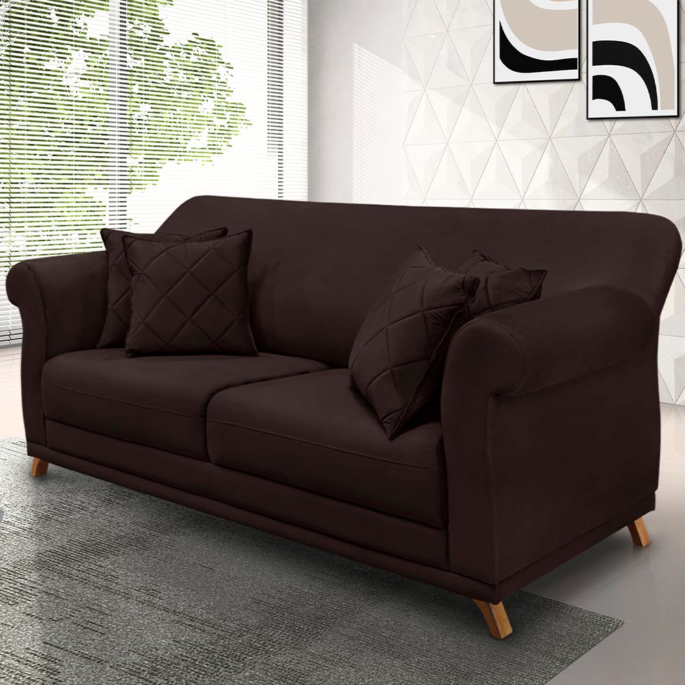 Sofá Decorativo 160cm 2 Lugares com 4 Almofadas Armstrong Suede Café G63 - Gran Belo