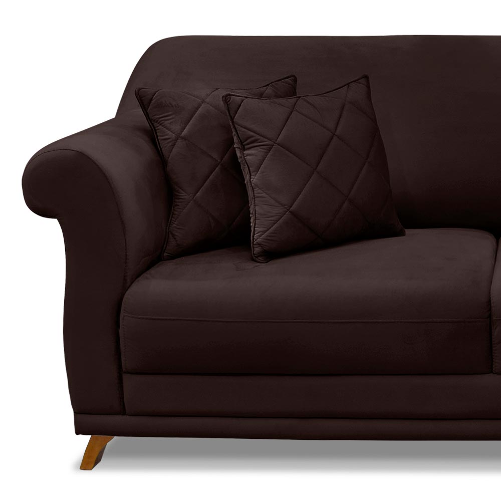 Sofá Decorativo 160cm 2 Lugares com 4 Almofadas Armstrong Suede Café G63 - Gran Belo