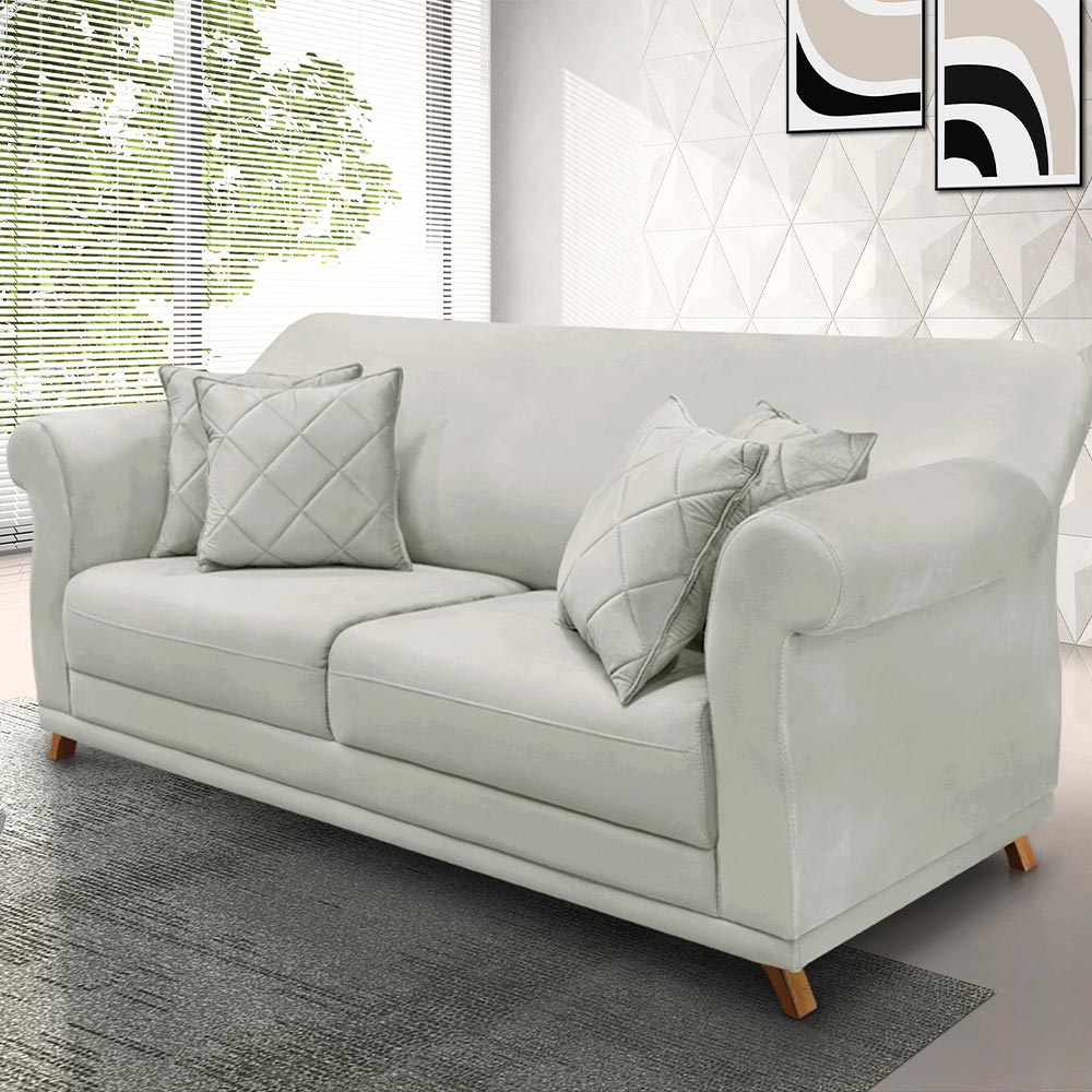 Sofá Decorativo 160cm 2 Lugares com 4 Almofadas Armstrong Veludo Prata G63 - Gran Belo