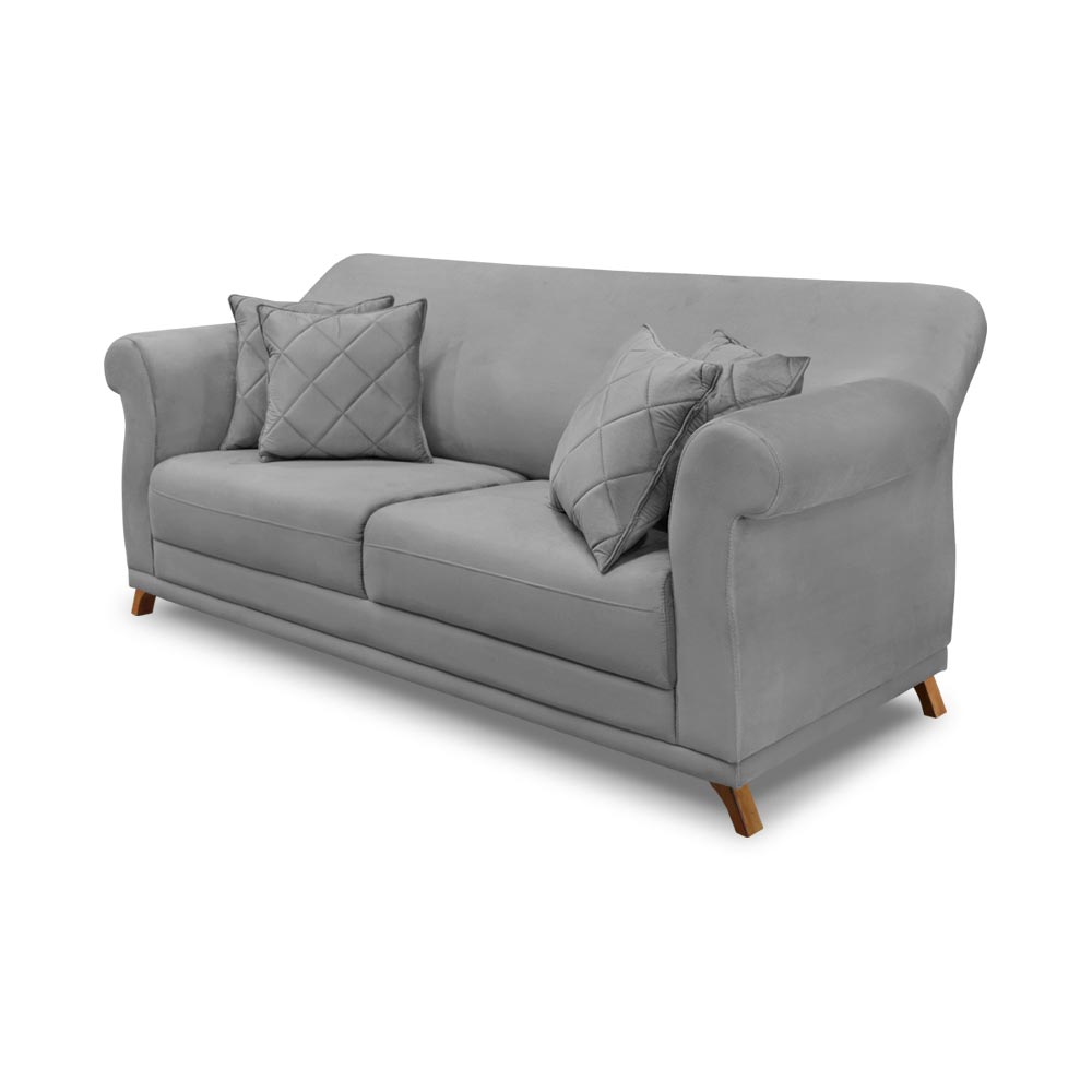 Sofá Decorativo 180cm 2 Lugares com 4 Almofadas Armstrong Veludo Cinza G63 - Gran Belo