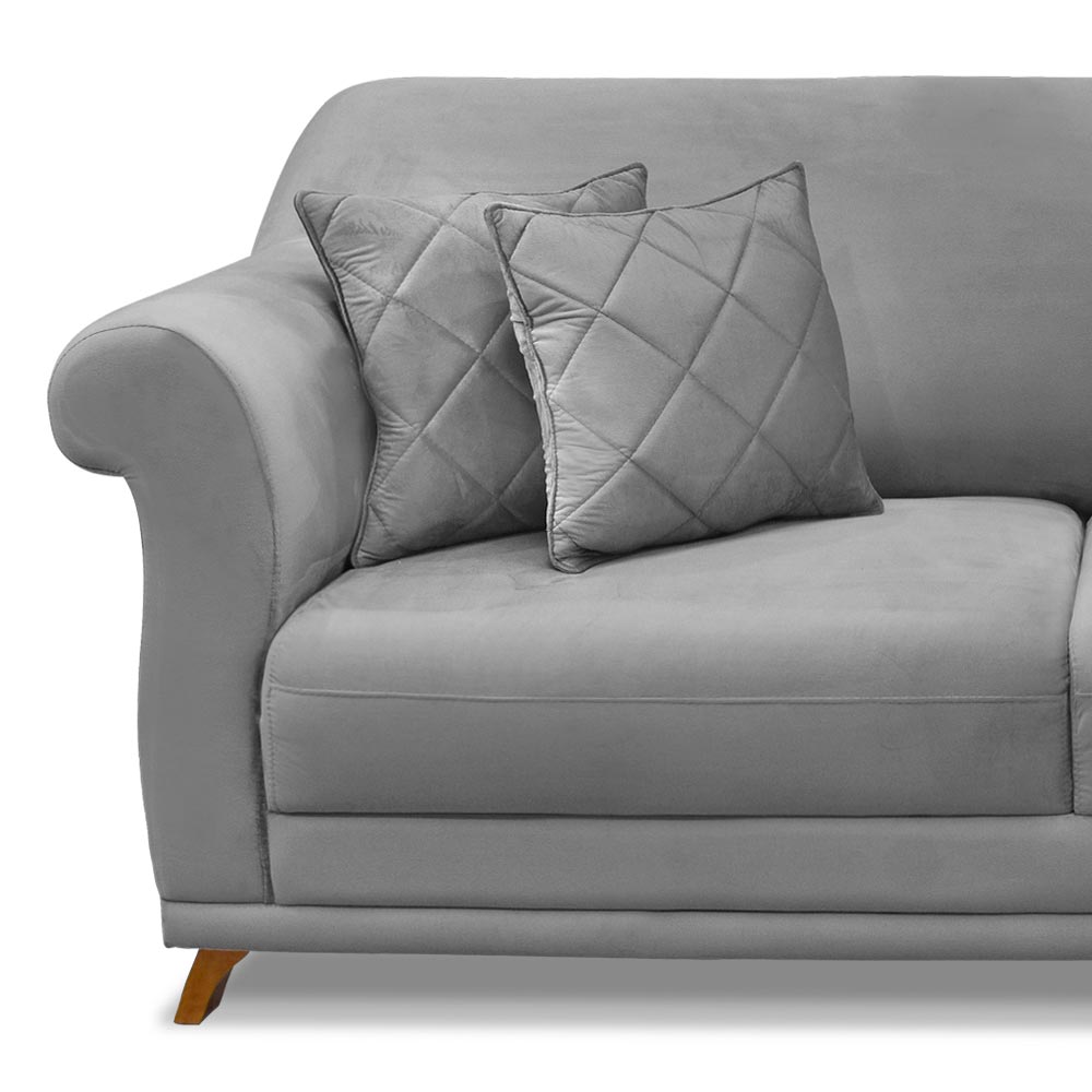 Sofá Decorativo 180cm 2 Lugares com 4 Almofadas Armstrong Veludo Cinza G63 - Gran Belo