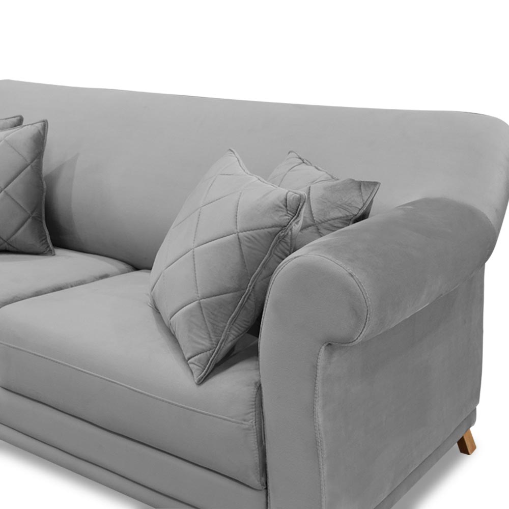 Sofá Decorativo 180cm 2 Lugares com 4 Almofadas Armstrong Veludo Cinza G63 - Gran Belo
