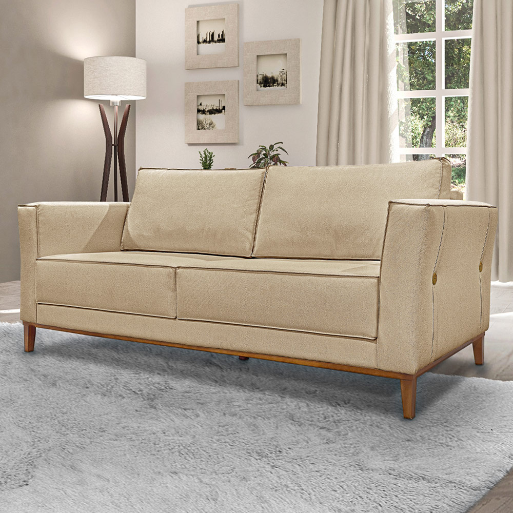 Sofá Decorativo 2 Lugares 170cm Pés em Madeira Tarantino Linho Bege G63 - Gran Belo
