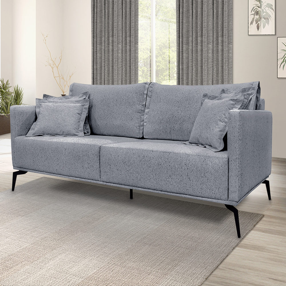 Sofá Decorativo 2 Lugares 180cm Pés em Aço Stagno Linho Cinza G63 - Gran Belo