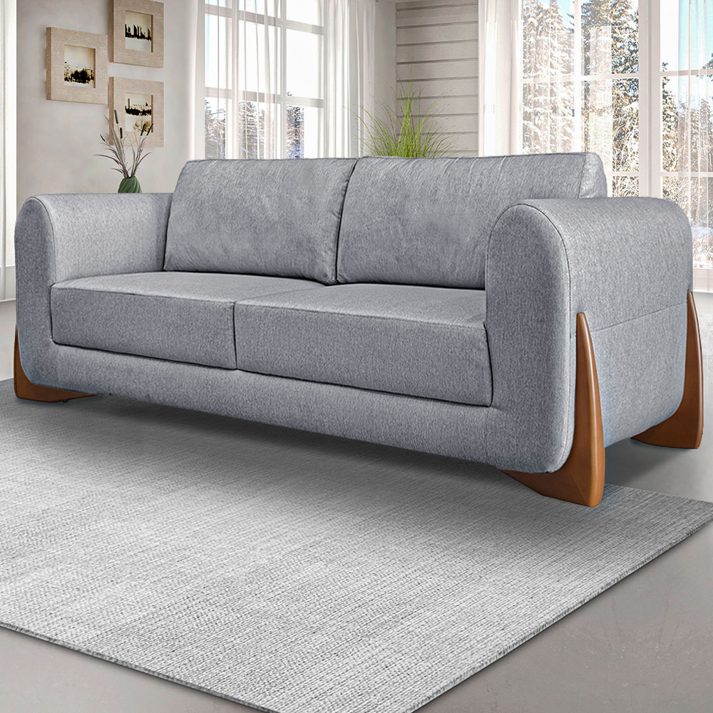 Sofá Decorativo 2 Lugares 180cm Pés em Madeira Buzz Linho Cinza G63 - Gran Belo
