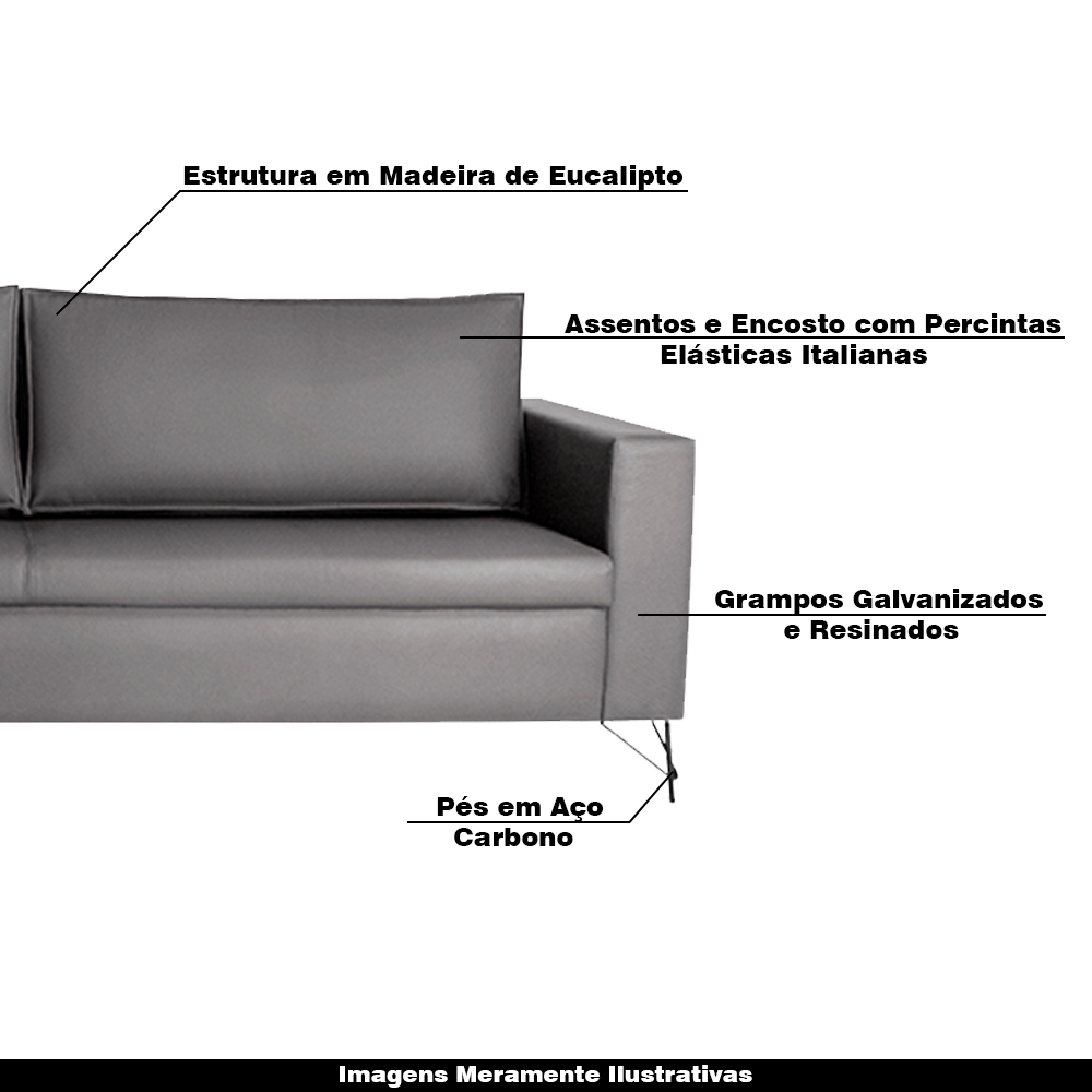 Sofá Decorativo 2 Lugares 190 CM Denmark Veludo Cinza Com Pés Preto G62 - Gran Belo