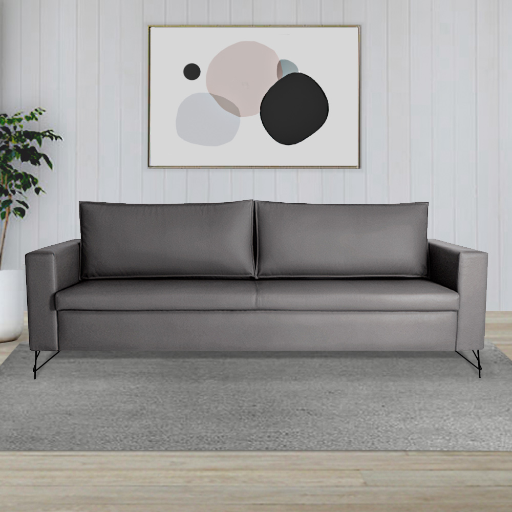 Sofá Decorativo 2 Lugares 190 CM Denmark Veludo Cinza Com Pés Preto G62 - Gran Belo