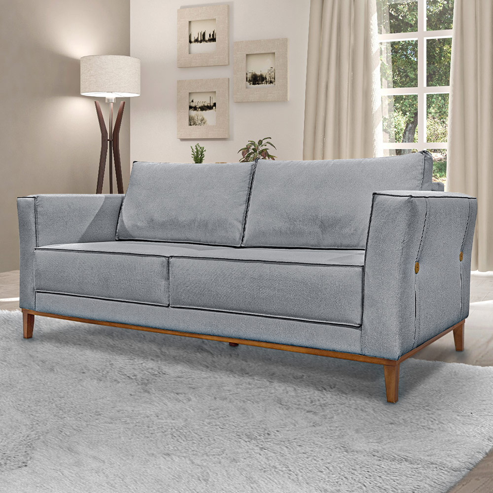 Sofá Decorativo 2 Lugares 190cm Pés em Madeira Tarantino Linho Cinza G63 - Gran Belo