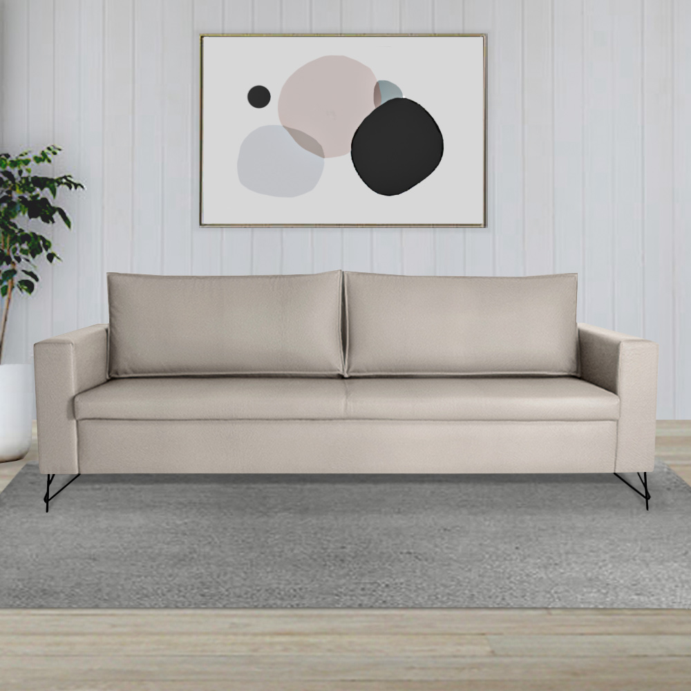 Sofá Decorativo 2 Lugares 230 CM Denmark Veludo Bege Com Pés Preto G62 - Gran Belo