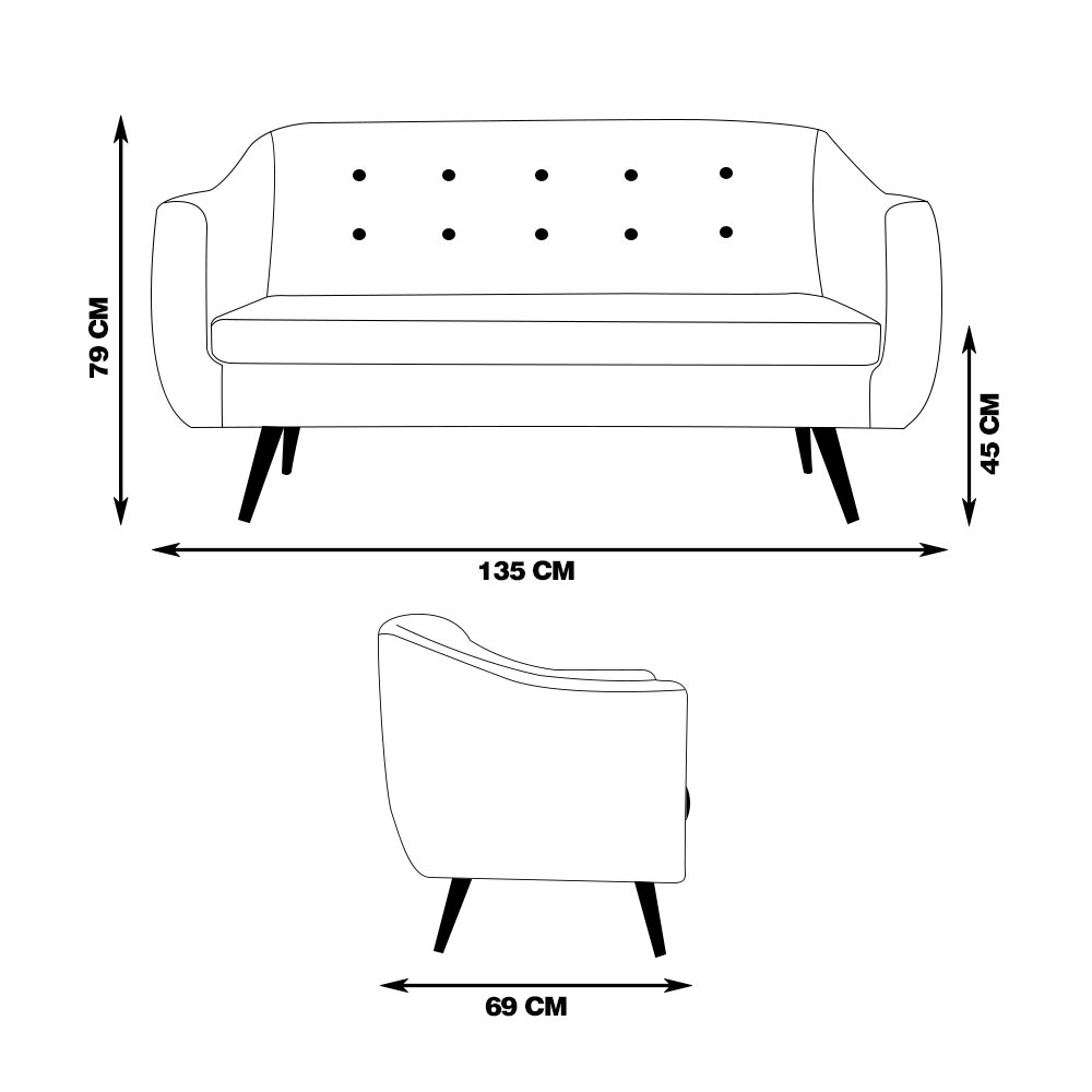 Sofá Decorativo 2 Lugares Pés Palito Cuddle Linho Bege G17 - Gran Belo