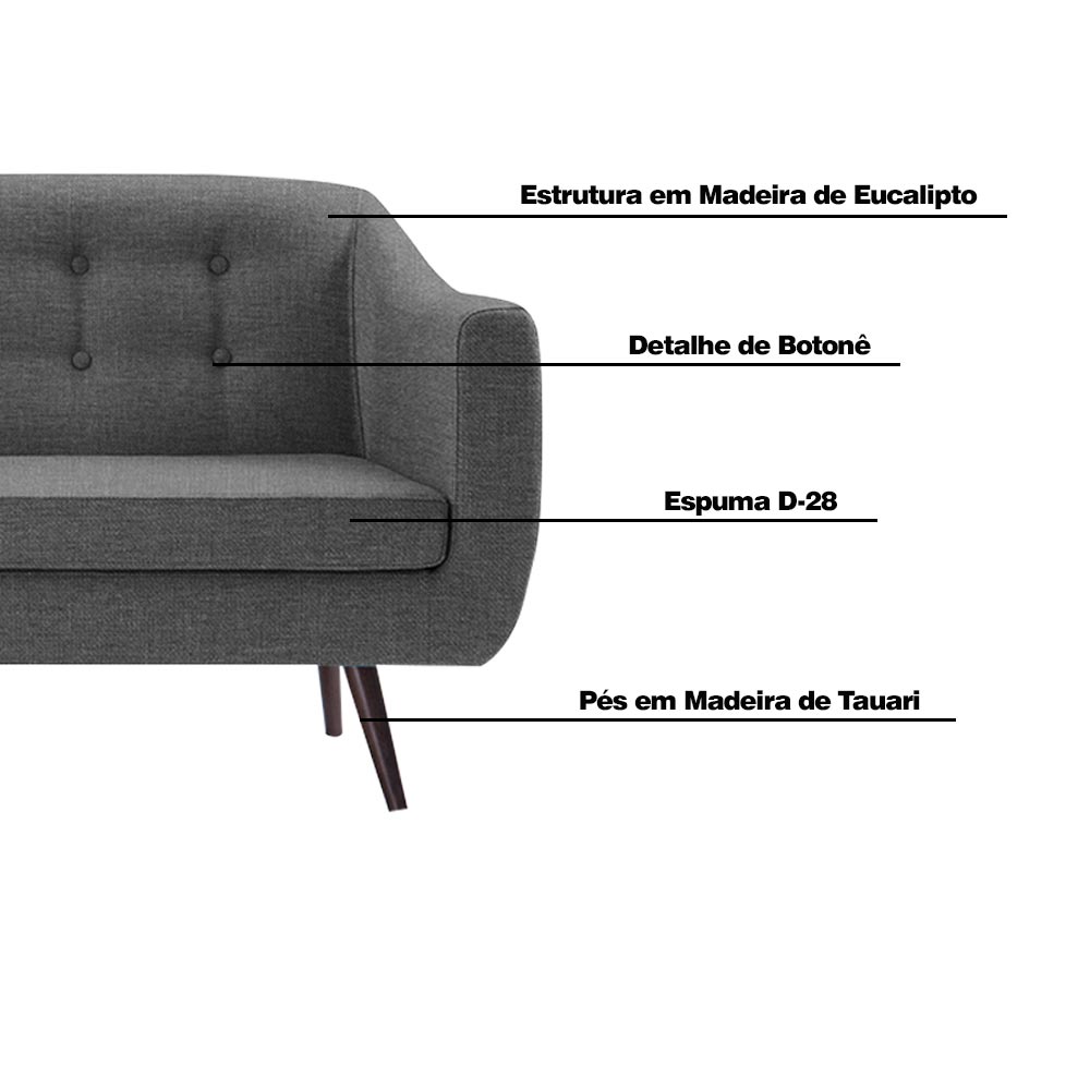 Sofá Decorativo 2 Lugares Pés Palito Cuddle Linho Cinza G17 - Gran Belo