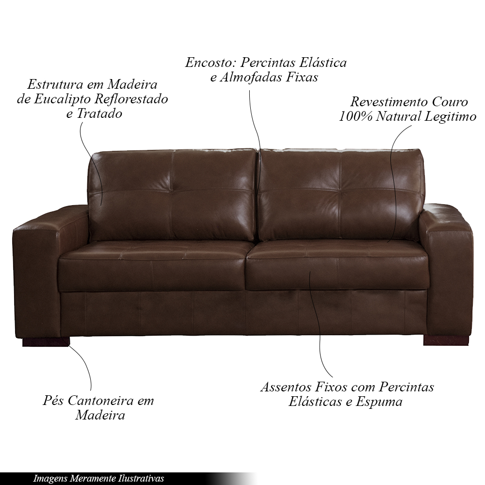 Sofá Decorativo 2 Lugares Turim 150cm Couro Caramelo G58 - Gran Belo