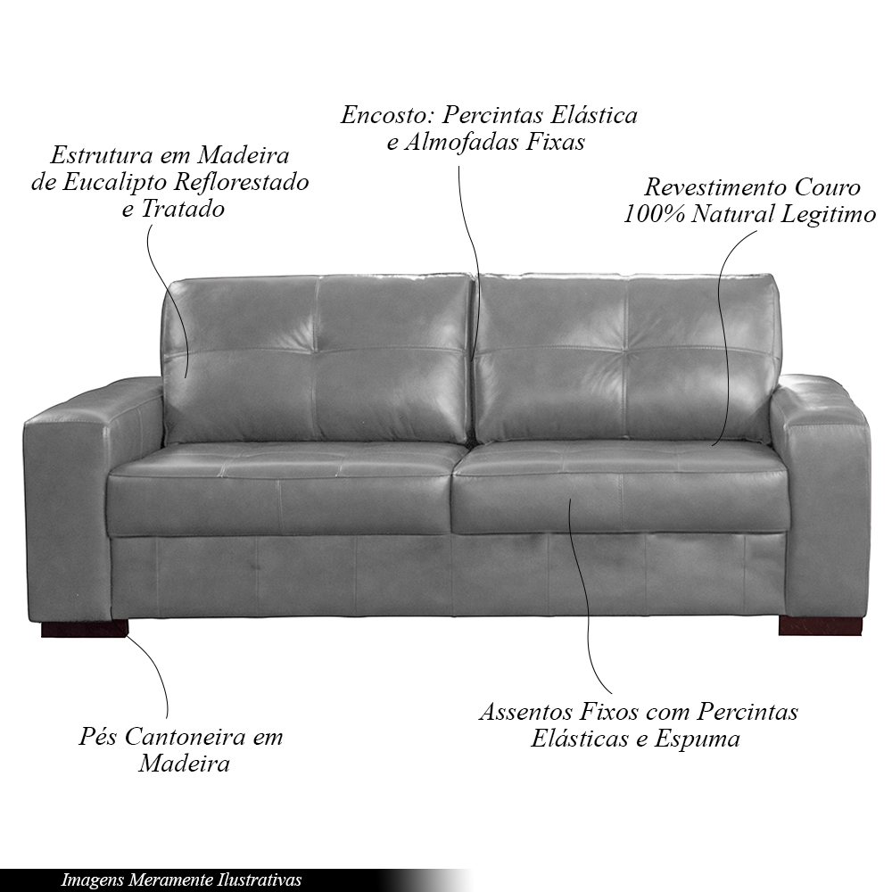 Sofá Decorativo 2 Lugares Turim 150cm Couro Cinza G58 - Gran Belo