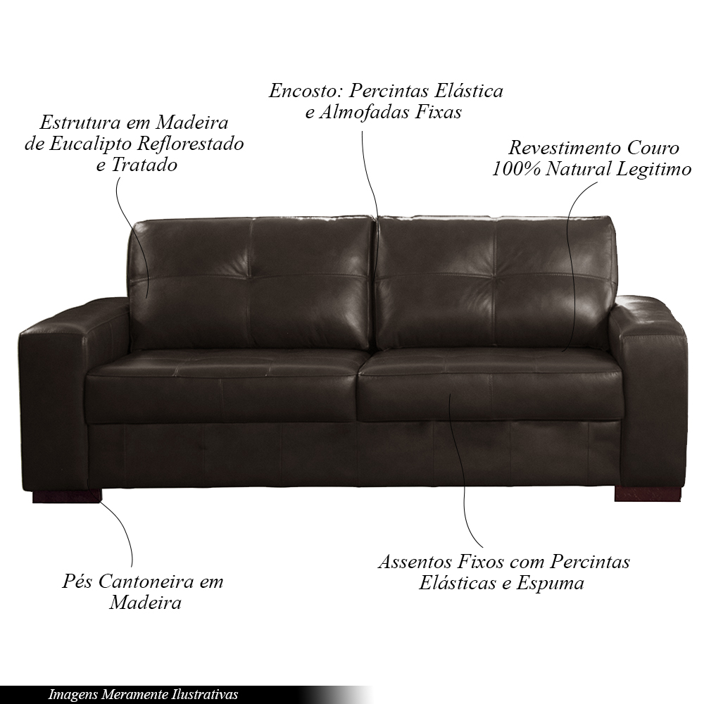 Sofá Decorativo 2 Lugares Turim 150cm Couro Marrom G58 - Gran Belo