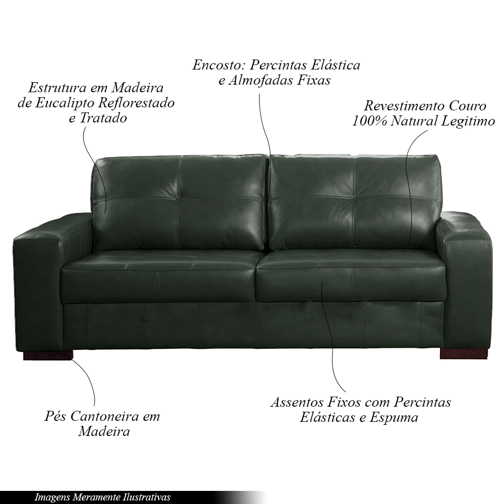 Sofá Decorativo 2 Lugares Turim 150cm Couro Verde G58 - Gran Belo